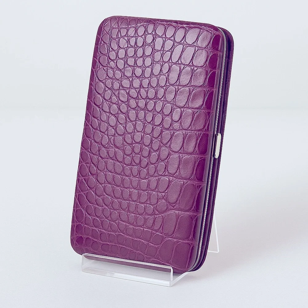 Purple Croc-Embossed Zip Wallet Clutch